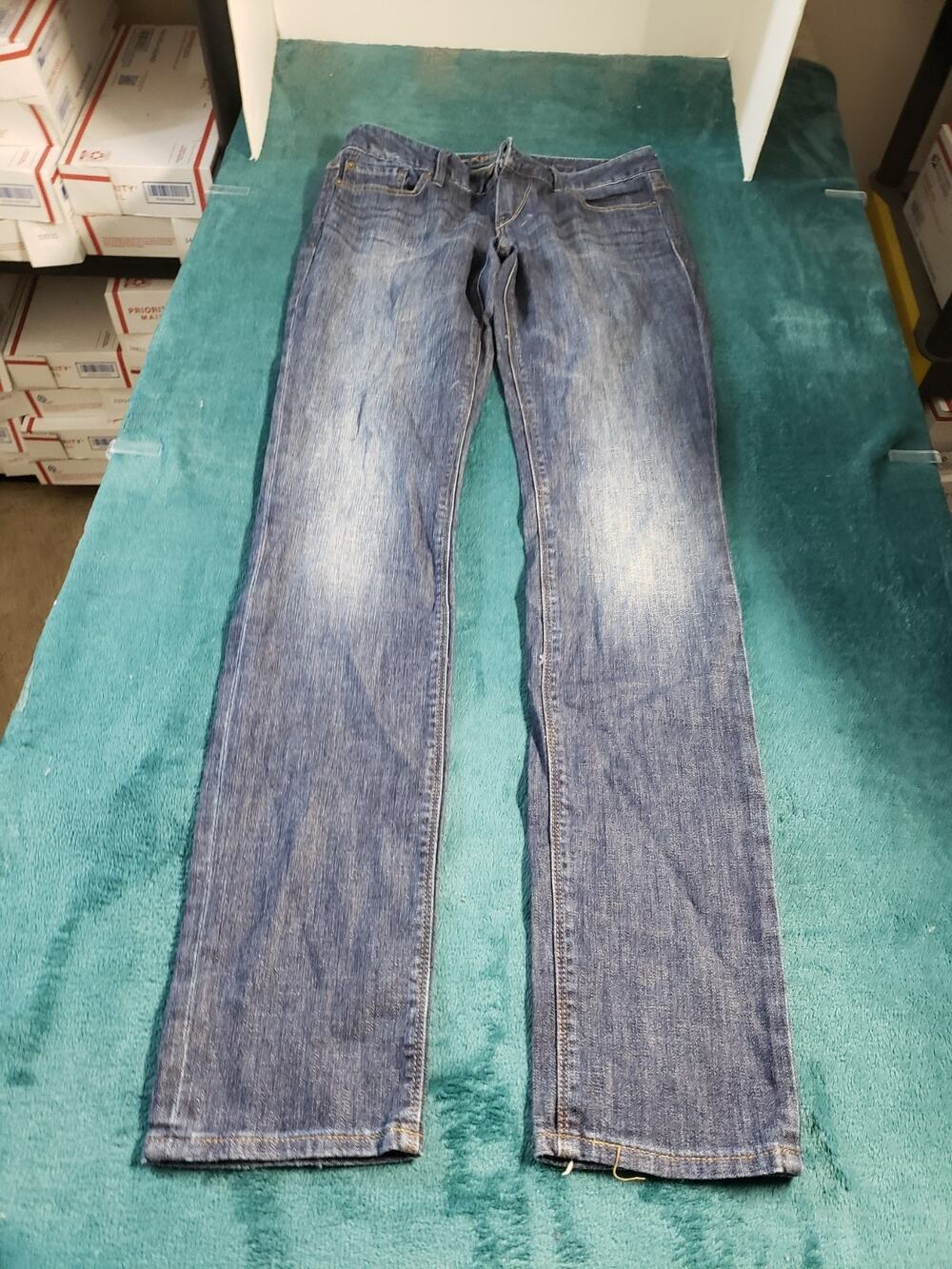 Express Jeans Size 4 Long Women Blue Denim Stretch Pants Mid Rise Stella Skinny